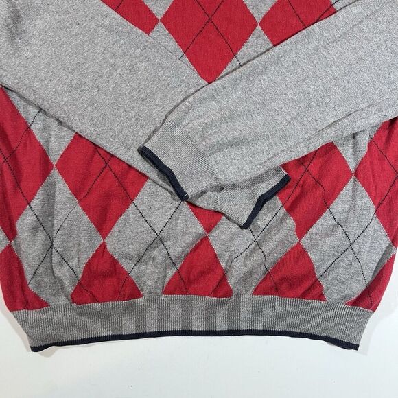 Brooks Brothers Argyle Diamond Red Grey V-Neck Sweater Men's Size XL - Picture 2 of 6